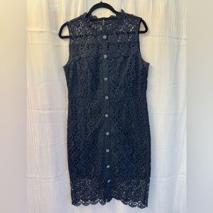 J. Crew Blue Sheath Midi Dress with Mandarin Collar